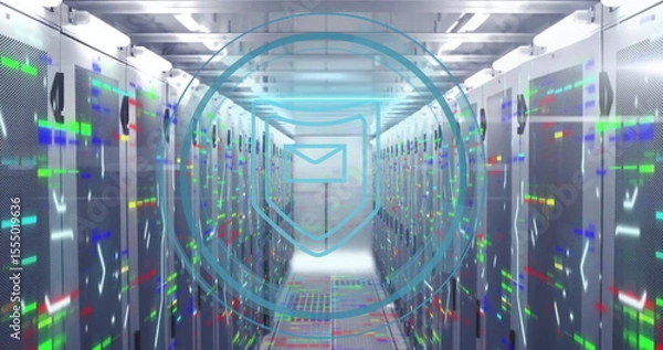 Obraz Digital envelope icon image over servers in data center hallway
