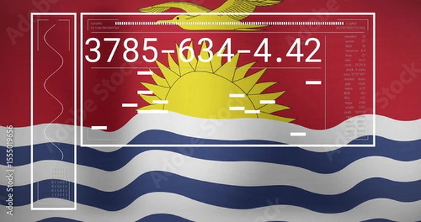 Fototapeta Kiribati flag with digital data and numbers overlay in animated design