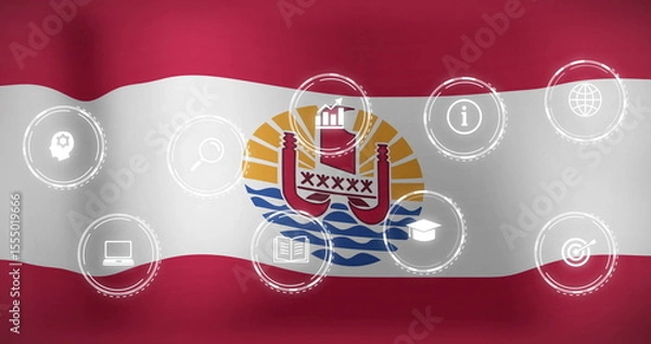 Fototapeta Image of Polynesian flag with digital icons representing education and technology