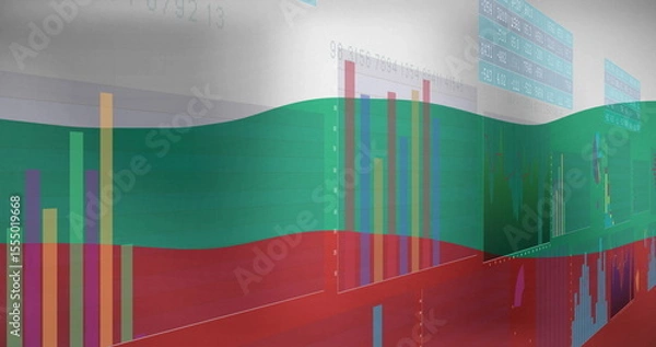 Fototapeta Overlaying digital data, colorful graphs and charts displayed on screen in image