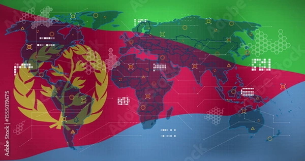 Fototapeta Digital data icons over world map, colorful image background in school