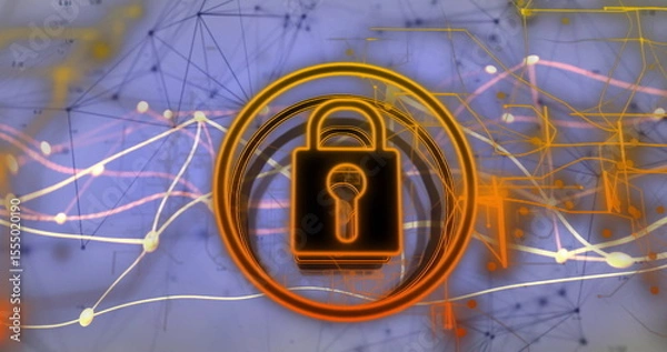 Obraz Floating glowing padlock icon illuminating digital network space, with grid overlay and node points