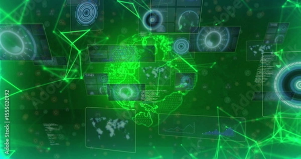Fototapeta Image of digital globe with futuristic data processing and network connections