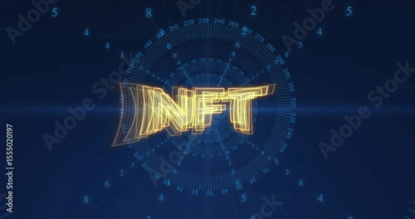 Fototapeta Digital numbers in blue image with futuristic NFT text in background