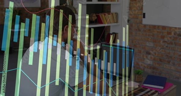Obraz Working on laptop, businessman analyzing financial graph image in office