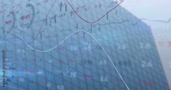 Fototapeta Graphs and charts with financial data on grid-patterned background in image