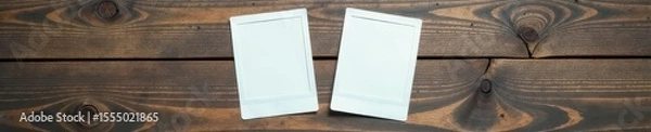 Obraz Two blank polaroid frames rest on rustic wooden surface , advertising, blank