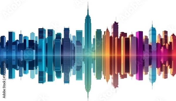 Fototapeta Abstract Colorful Cityscape with Reflections on a White Background
