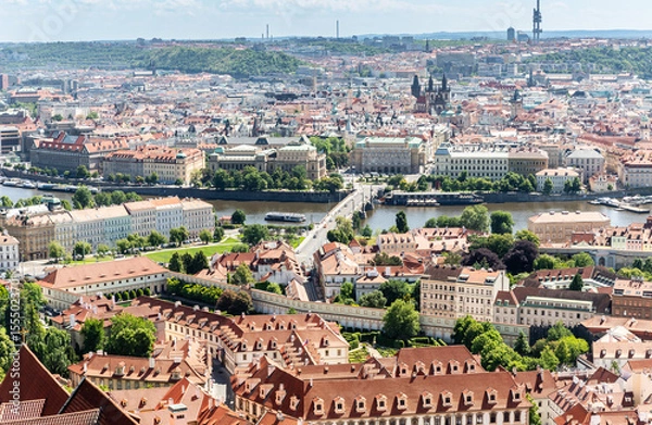 Fototapeta View of the Vltava and Old Town from bell tower of St Vitus Cathedral in the Prague in Czech Republic
