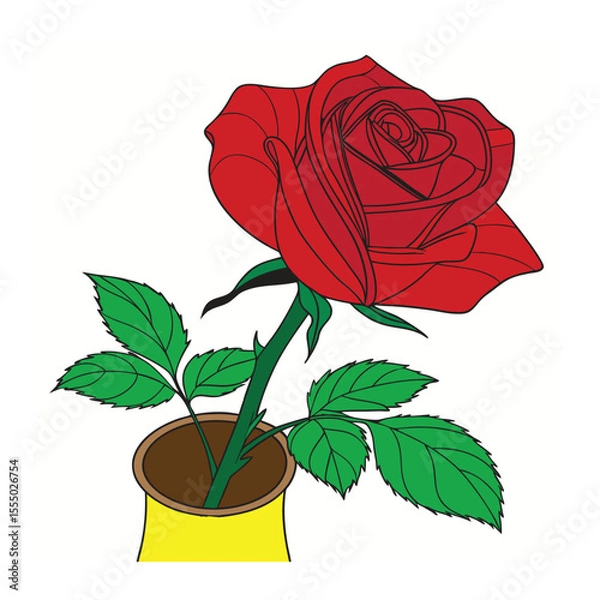 Obraz A Red Rose with vector illustration