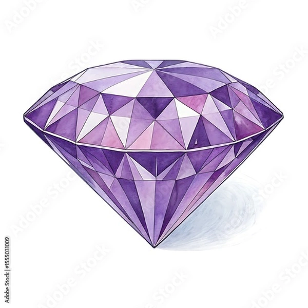 Obraz Watercolor painting of a sparkling purple diamond with many facets and a subtle shadow