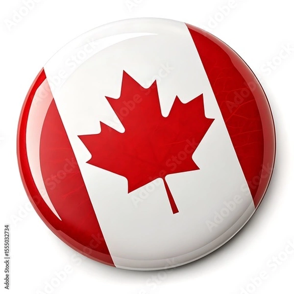 Obraz Glossy round button with the canadian flag national symbol maple leaf