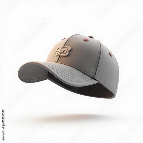 Fototapeta 3D Baseball Cap with Curved Brim and Front Logo Floating Isolated on White Background