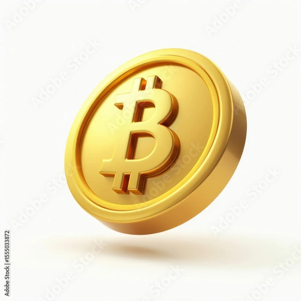 Fototapeta 3D Golden Coin with Dollar and Bitcoin Symbols Spinning Floating