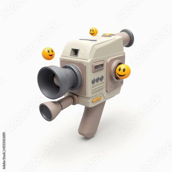 Fototapeta 3D Handheld Video Camera with Lens and Grip Floating on White Background