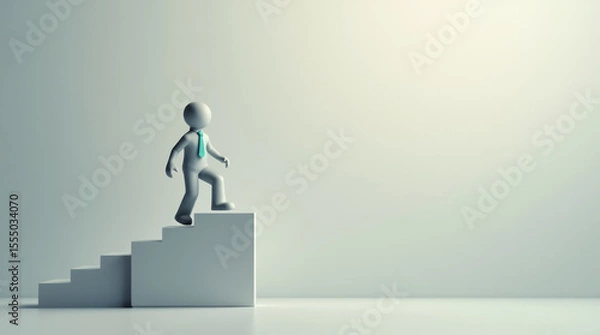 Fototapeta 3D Person Climbing Stairs Symbolizing Career Growth on Subtle Gradient Background