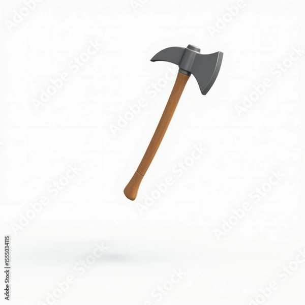 Fototapeta 3D Pickaxe with Wooden Handle and Steel Head Emoji-Style Floating Isolated
