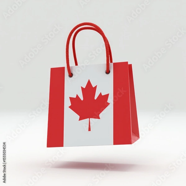 Fototapeta 3D Shopping Bag Emoji with Canadian Flag Floating on Snow
