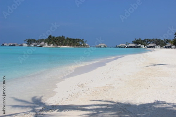 Fototapeta Resort in a tropical beach in Maldives with palm and shoreline
