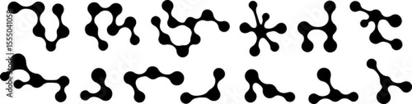 Fototapeta Collection of black metaball shapes featuring organically connected elements.