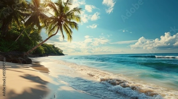 Fototapeta tropical beach background, Advertisement, Print media, Illustration, Banner, for website, copy space, for word, template, presentation, travel, recreation