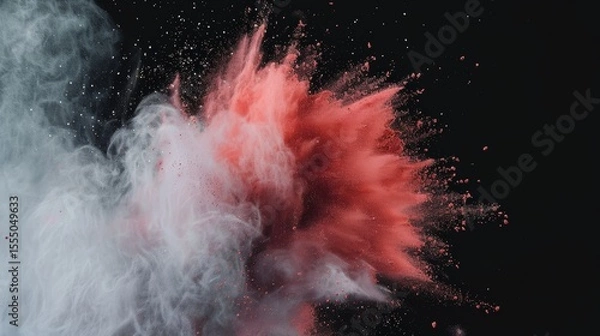 Fototapeta red and white explosion of dust and debris. The red and white colors are vibrant and eye-catching, creating a sense of energy and excitement. The image is dynamic and full of movement, as the dust