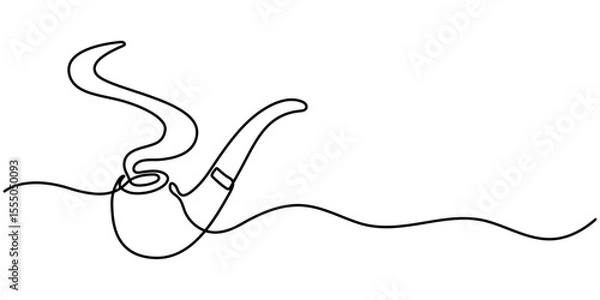 Fototapeta One continuous line drawing smoking pipe with smoke. Vintage tobacco pipe isolated on white background. Tube for smoking tobacco concept in a minimalistic linear style . Vector illustration.          
