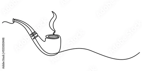 Fototapeta One continuous line drawing smoking pipe with smoke. Vintage tobacco pipe isolated on white background. Tube for smoking tobacco concept in a minimalistic linear style . Vector illustration.          