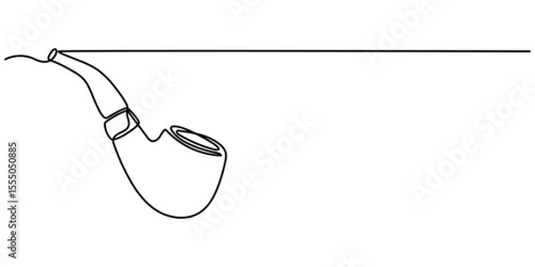 Fototapeta One continuous line drawing smoking pipe with smoke. Vintage tobacco pipe isolated on white background. Tube for smoking tobacco concept in a minimalistic linear style . Vector illustration.          