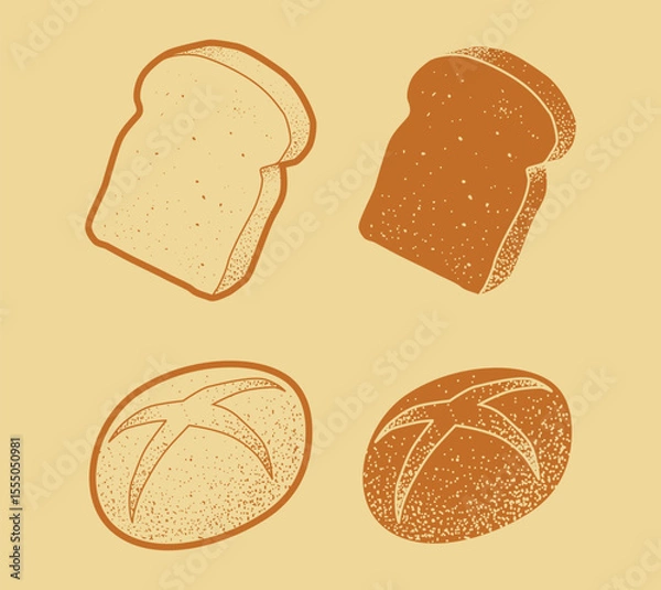 Fototapeta Sliced Bread and Buns Hand Drawn Style