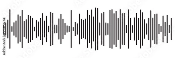 Fototapeta Black sound wave icon. Podcast soundwave line of voice. Record music player Icon. Mobile talk track. Sound waves for voice message. Audio wave icon.Waves of the equalizer. Voice message and sound 