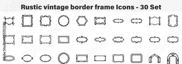 Fototapeta Set of 30 Outline Rustic Vintage Border Frame Icons Line Art Icon Collection Editable Stroke Vector Illustration