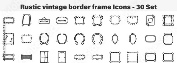 Fototapeta Set of 30 Outline Rustic Vintage Border Frame Icons Line Art Icon Collection Editable Stroke Vector Illustration