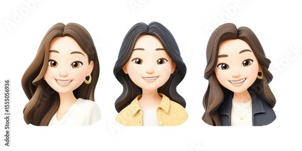 Fototapeta Expressive memoji characters showcasing diverse hairstyles and expressions for digital communication in various styles