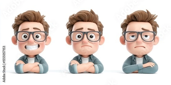 Fototapeta Memoji expressing various emotions with distinct facial expressions and hairstyles in a playful, animated setting