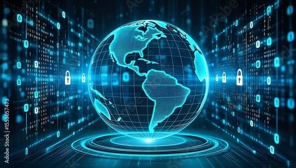 Fototapeta Global Digital Security and Cybersecurity Network Infrastructure Concept Art