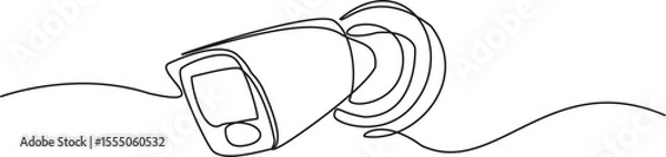 Obraz One line drawing of CCTV security camera mounted on wall. Minimalist continuous line art for surveillance and technology. Vector illustration