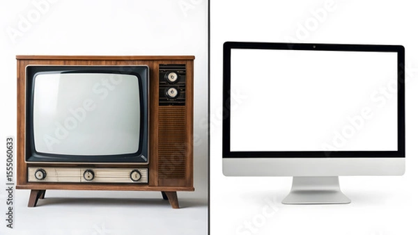 Fototapeta Contrast of Old Television and Modern Computer Displays a Visual Representation of Technological Advancement