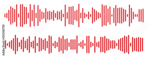 Fototapeta Red sound wave icon. Red Podcast soundwave line of voice. Record music player in red colour. Mobile talk track. Red Sound waves for voice message. Audio wave icon.Waves of the equalizer. 