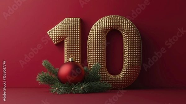Obraz Number ten is rendered in dotted gold texture with red ornament and fir