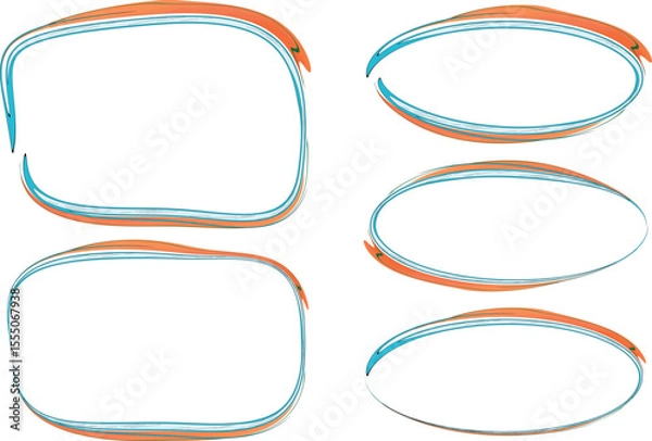 Fototapeta light blue orange decorative abstract outline frames set