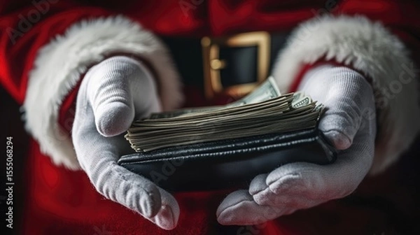 Obraz Santa Claus is holding a wallet full of money on Christmas Eve