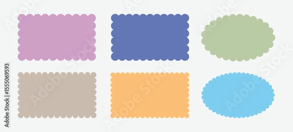 Obraz Set of frames with zigzag edge, scallop edge shape. Rectangular, oval scalloped frames. Isolated elements for design of text box, badge, banner.	