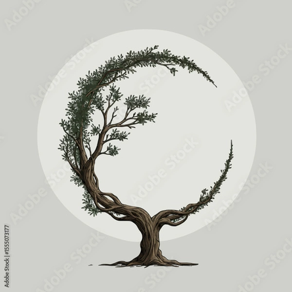 Fototapeta vector tree silhouette, and harmony of the life of the tree and the moon