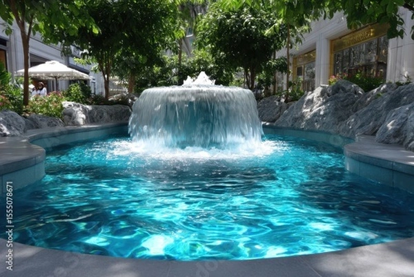 Fototapeta Beautiful waterfall cascading into shimmering blue pool in a lush tropical setting