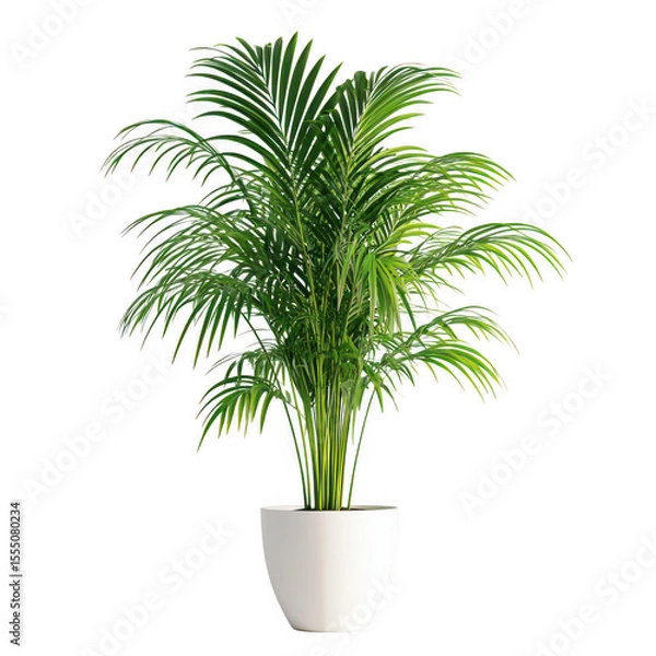 Obraz Lush green areca palm plant in a white pot isolated on transparent background