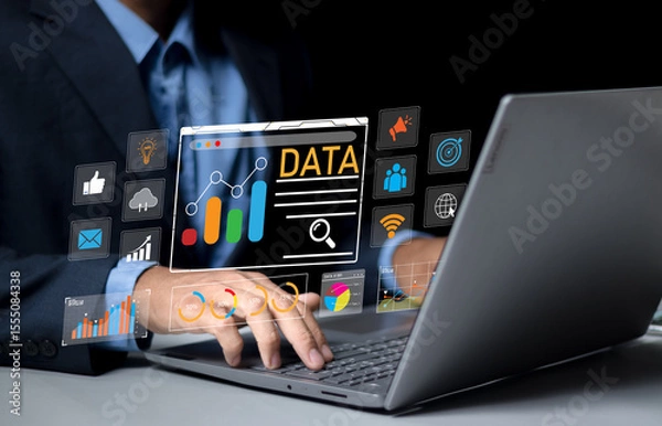Fototapeta Digital information marketing leverages technology and digital platforms to meet customer needs, creating modern and effective experiences. It utilizes digital data to enhance marketing activities.