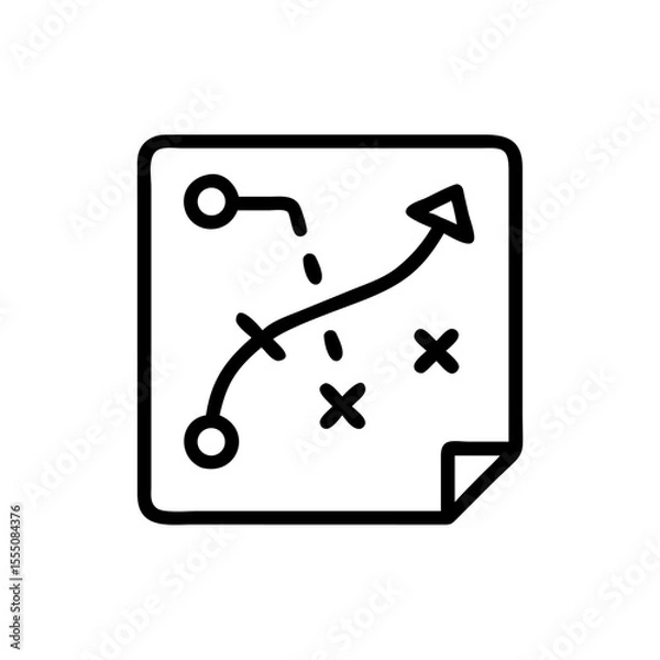 Obraz Black and White Strategy Map Icon – Minimalist Outline Vector of Game Plan or Tactical Planning Board with Path Arrows and Position Markers for Business Strategy, Sports Playbook, and Goal Planning Us