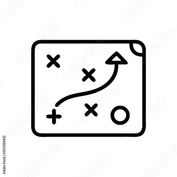 Obraz Black and White Strategy Map Icon – Minimalist Outline Vector of Game Plan or Tactical Planning Board with Path Arrows and Position Markers for Business Strategy, Sports Playbook, and Goal Planning Us
