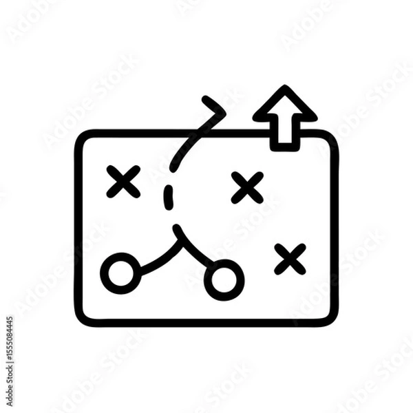 Obraz Black and White Strategy Map Icon – Minimalist Outline Vector of Game Plan or Tactical Planning Board with Path Arrows and Position Markers for Business Strategy, Sports Playbook, and Goal Planning Us
